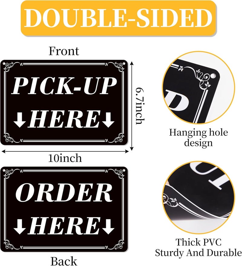 LUHIMO 1Pack Order Here Pick Up Here Signs, Double-Sided Durable PVC Modern Order Here with Arrow Hanging Sign for Restaurant, Cafes, Bakery, Ice Cream Stand And Bars Counter - Image 2